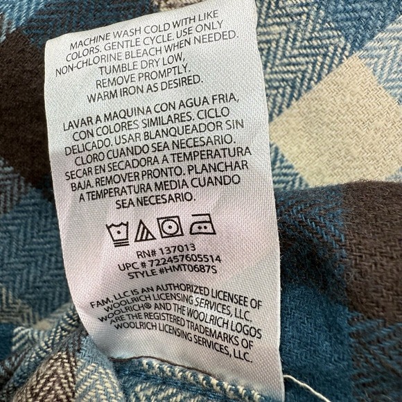 Woolrich Shirt Mens Large Blue Plaid Button Down‎ Flannel Trout Run Outdoor Work - Picture 12 of 13